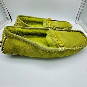 Patricia Green Suede Shearling Lined Moccasin Slippers Womens Size 7M Boho Chic